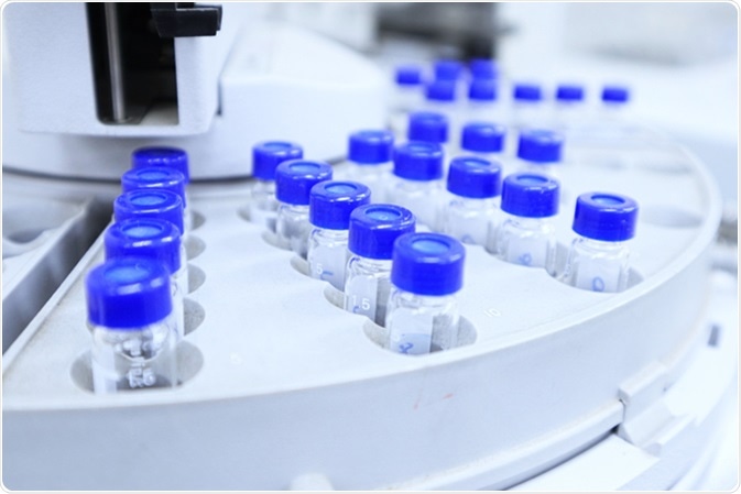 Samples in gas chromatography analysis in the laboratory. Image Credit: Hotsum / Shutterstock