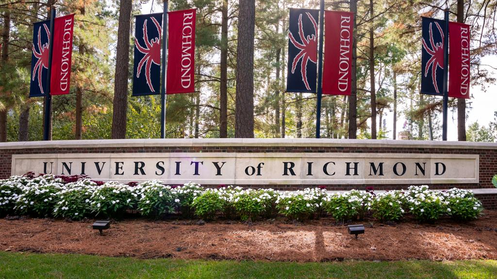 Brick entrance sign to the University of Richmond.