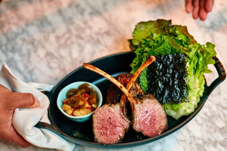 Lamb roasted over a live fire with shiso, nori, and housemade ssamjang at chef Joshua Smookler’s Animo. (Kim Caroll/for Sonoma Magazine)