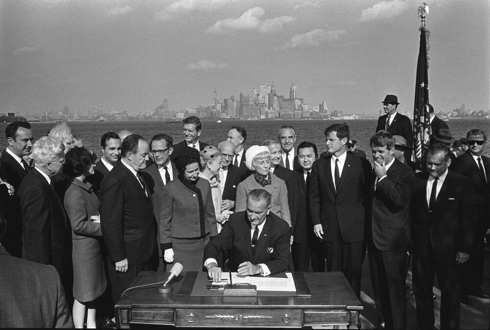 President Johnson signing the Immigration Bill