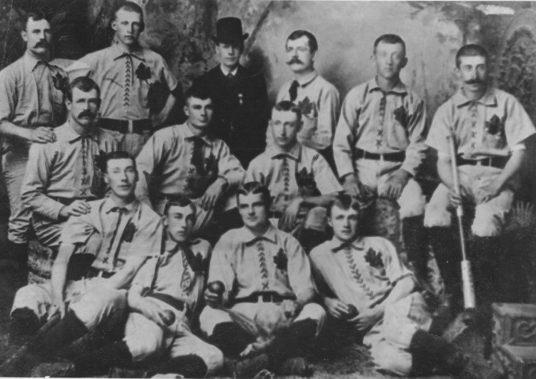 Photograph of the Guelph Maple Leafs, date unknown. George Sleeman is the man in the back row wearing a bowler hat.