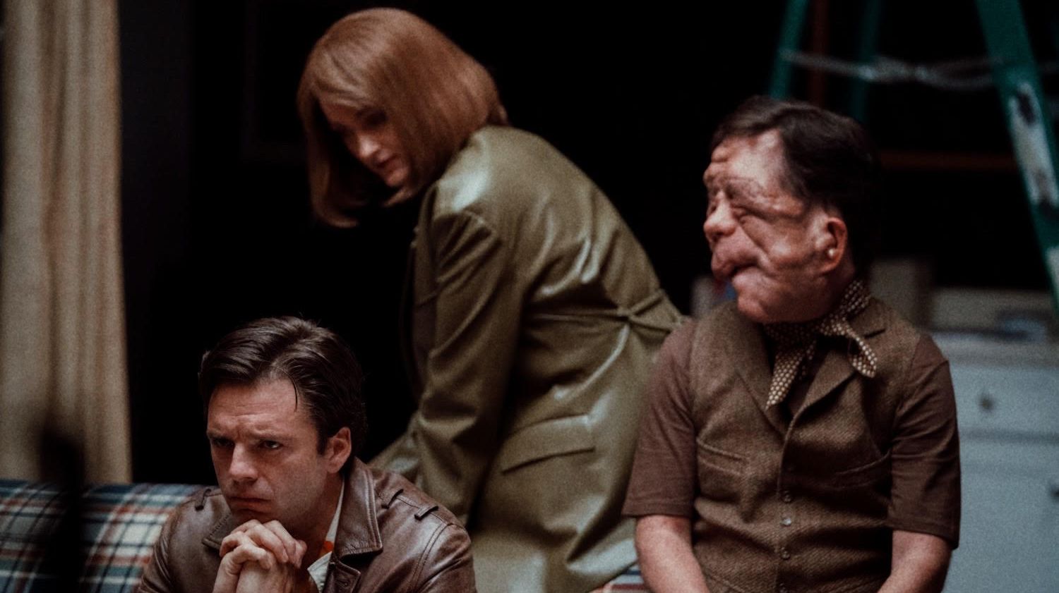 Sebastian Stan, Renata Reinsve and Adam Pearson in 'A Different Man'