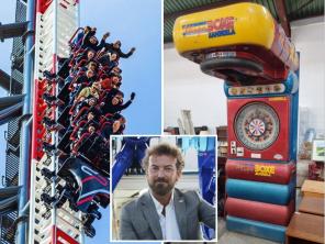 A sinistra Top Thrill 2, a destra il celebre tirapugni. Al centro: Antonio Zamperla 