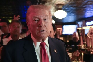 Republican presidential nominee former President Donald Trump makes a campaign stop at Pubkey Bar and Media House, Wednesday, Sept.18, 2024, in New York. (AP Photo/Alex Brandon)