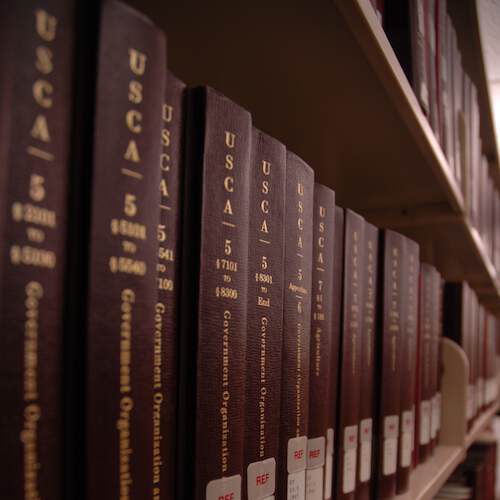 Rows of books with maroon covers on a library sheld