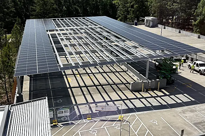 Parking deck at RTI with solar panels