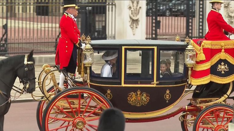 She rode in a carriage alongside her three children, Prince George, Princess Charlotte and Prince Louis