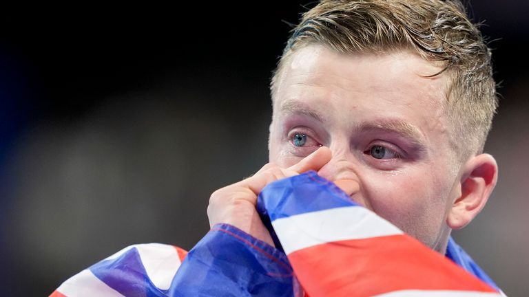 An emotional Adam Peaty after he won silver in the men's 100-metre breaststroke at the Paris Olympics. Pic: Reuters