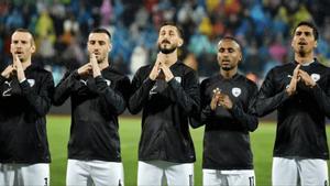 Jugadores de la selección de Israel en el partido ante Kosovo