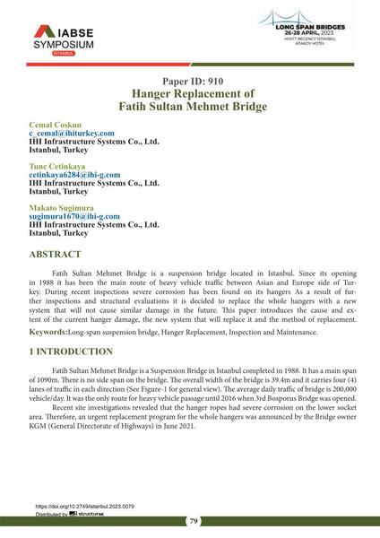  Hanger Replacement of Fatih Sultan Mehmet Bridge