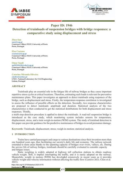  Detection of trainloads of suspension bridges with bridge responses: a comparative study using displacement and stress