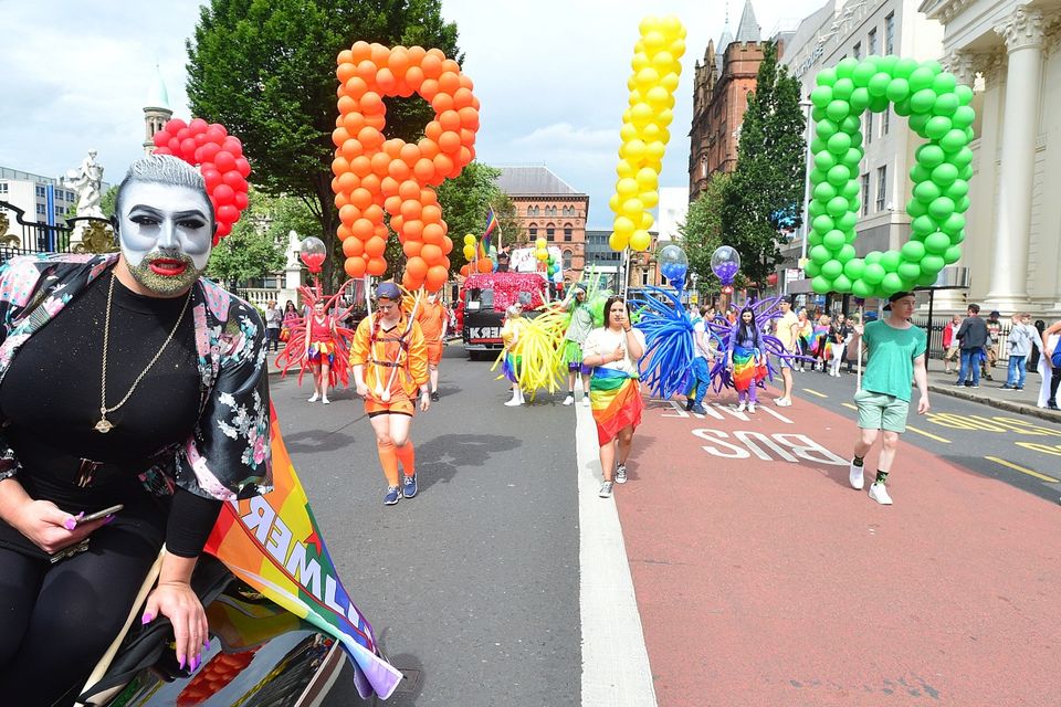 Pacemaker Press Belfast 06-08-2016: Belfast Pride Festival 2016.
Belfast awash with rainbow colours as the annual LGBT festival returns. Thousands of people take part in the annual Belfast Gay Pride event in Belfast city centre celebrating Northern Ireland's LGBT community. 
Picture By: Arthur Allison/Pacemaker Press.