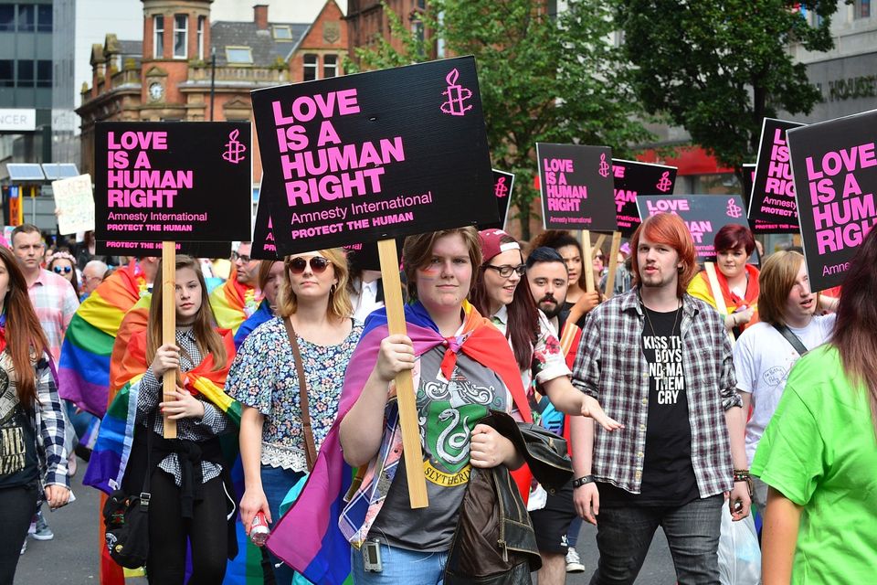 Pacemaker Press Belfast 06-08-2016: Belfast Pride Festival 2016.
Belfast awash with rainbow colours as the annual LGBT festival returns. Thousands of people take part in the annual Belfast Gay Pride event in Belfast city centre celebrating Northern Ireland's LGBT community. 
Picture By: Arthur Allison/Pacemaker Press.