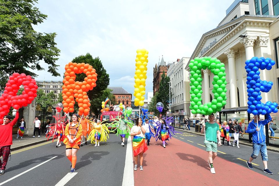 Pacemaker Press Belfast 06-08-2016: Belfast Pride Festival 2016.
Belfast awash with rainbow colours as the annual LGBT festival returns. Thousands of people take part in the annual Belfast Gay Pride event in Belfast city centre celebrating Northern Ireland's LGBT community. 
Picture By: Arthur Allison/Pacemaker Press.