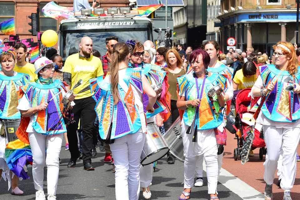 Pacemaker Press Belfast 06-08-2016: Belfast Pride Festival 2016.
Belfast awash with rainbow colours as the annual LGBT festival returns. Thousands of people take part in the annual Belfast Gay Pride event in Belfast city centre celebrating Northern Ireland's LGBT community. 
Picture By: Arthur Allison/Pacemaker Press.