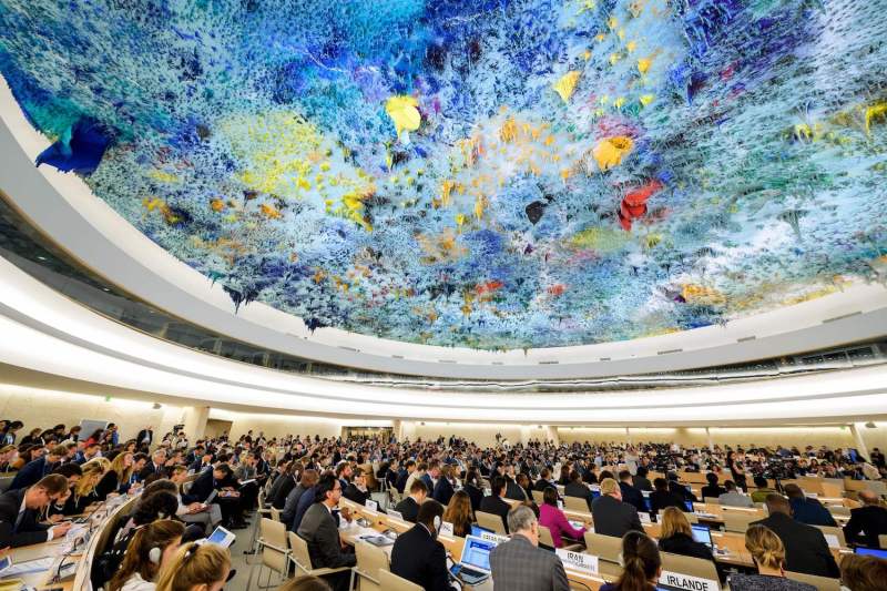 Delegates attend a session of United Nations Human Rights Council on June 6, in Geneva. (Fabrice Coffrini/AFP/Getty Images)