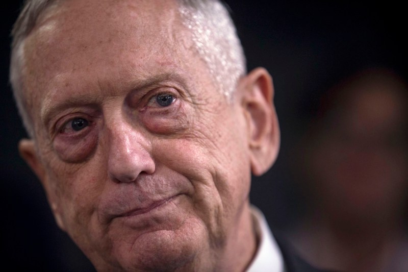 U.S. Defense Secretary James Mattis speaks to members of the press before a press briefing at the Pentagon on Aug. 28. (Zach Gibson/Getty Images)
