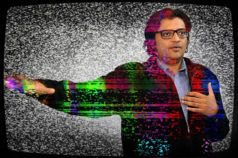 Indian television journalist Arnab Goswami in 2017. (Sujit Jaiswal/AFP/Getty Images/Foreign Policy illustration)