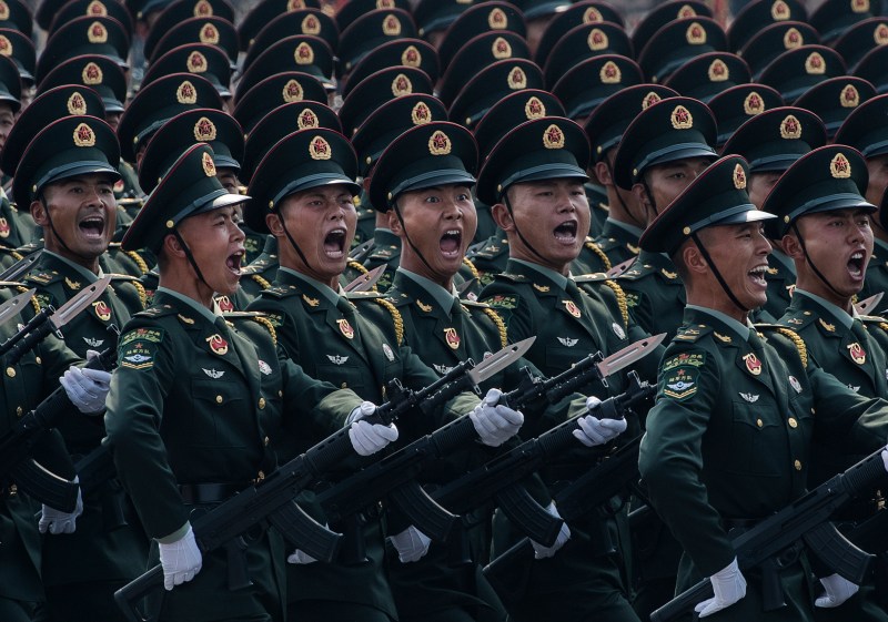 Chinese soldiers march during a military parade on Oct. 1, 2019 in Beijing.