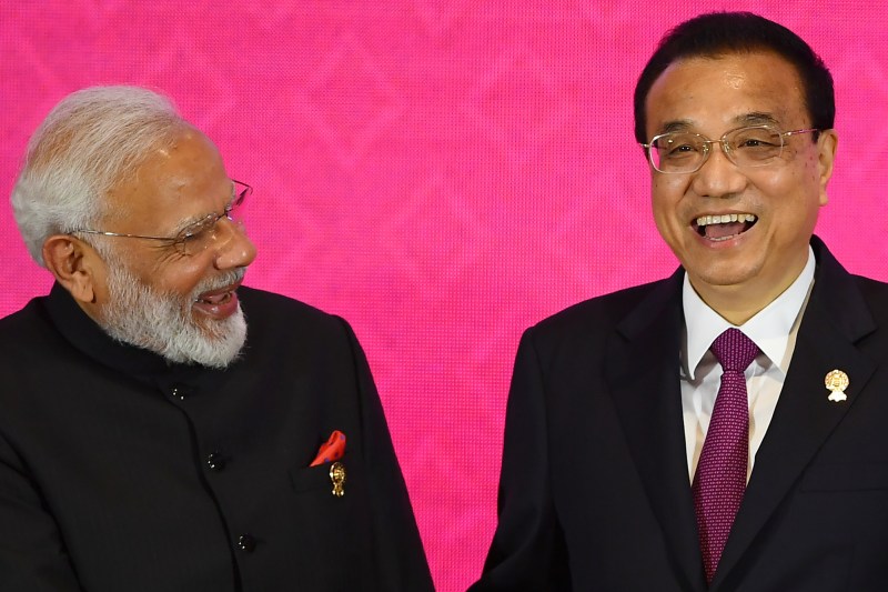 Indian Prime Minister Narendra Modi and Chinese Premier Li Keqiang during the Regional Comprehensive Economic Partnership (RCEP) summit in Bangkok on Nov. 4, 2019.