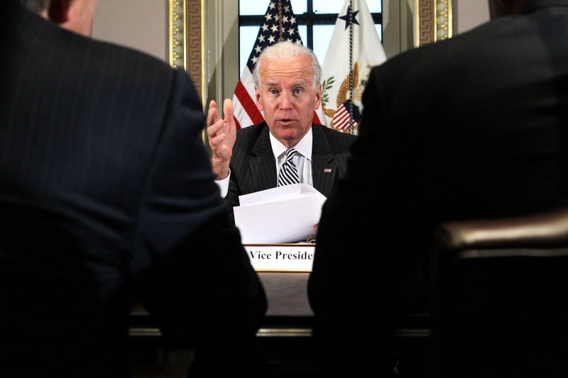 Joseph Biden speaks during a meeting with representatives from the video game and entertainment industries Jan. 11, 2013 at the Eisenhower Executive Office Building of the White House in Washington.