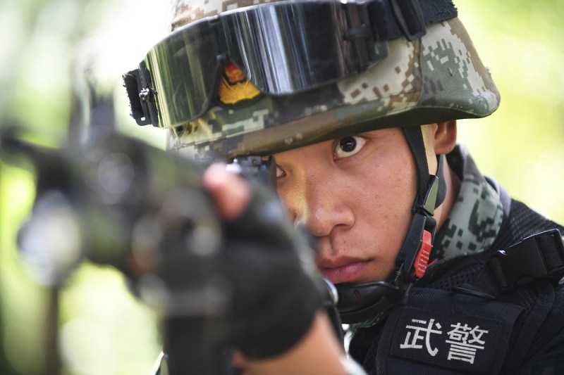 A Chinese People’s Armed Police Force member conducts tactical training in Guiyang, China, on July 28, 2020.