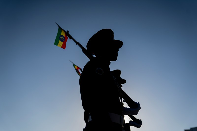 Members of Ethiopia’s Republican March Band stand on guard.