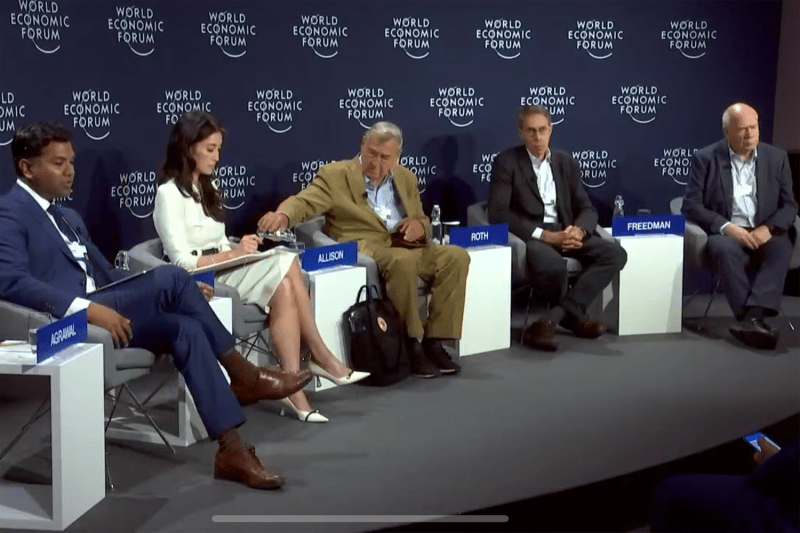 Foreign Policy's editor in chief Ravi Agrawal moderating a panel called "The Return to War" with four top thinkers at the World Economic Forum.