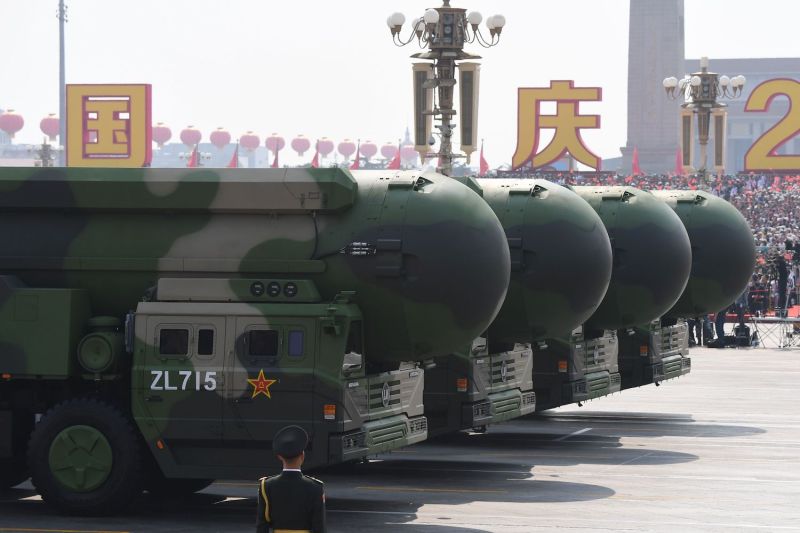 China's DF-41 nuclear-capable intercontinental ballistic missiles are seen during a military parade in Beijing on Oct. 1, 2019.