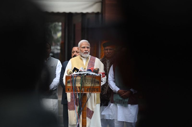Indian Prime Minister Narendra Modi speaks to the media in New Delhi on Jan. 31.