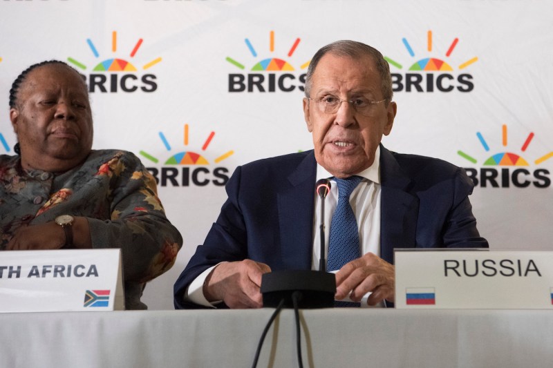 Naledi Pandor, the South African minister of international relations and cooperation, and Sergey Lavrov, Russia's minister of foreign affairs, appear during a press conference at the BRICS foreign ministers' meeting in Cape Town, South Africa, on June 1.