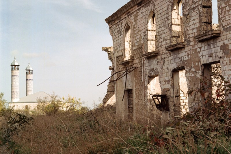 The shell of a building damaged during the 30 years of occupation in the outskirts of Agdam, Azerbaijan, in November 2023.