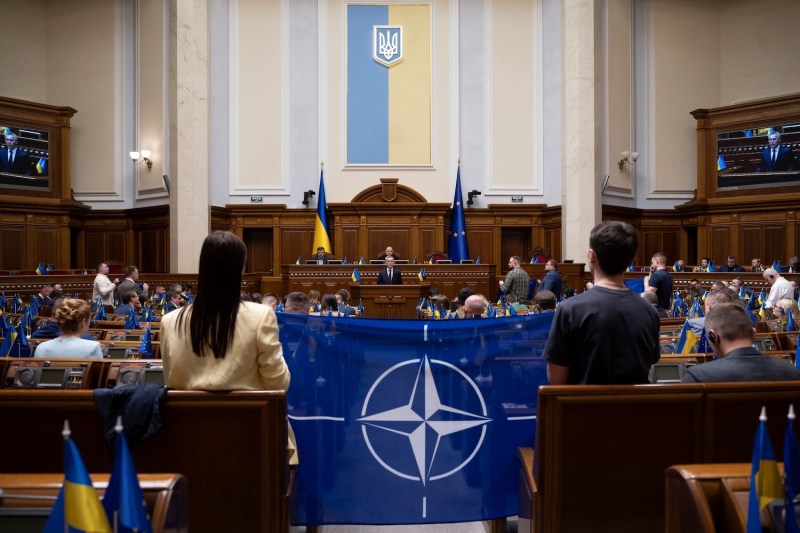 NATO Secretary-General Jens Stoltenberg addresses Ukrainian lawmakers at parliament during his visit to Ukraine amid the Russian invasion in Kyiv.