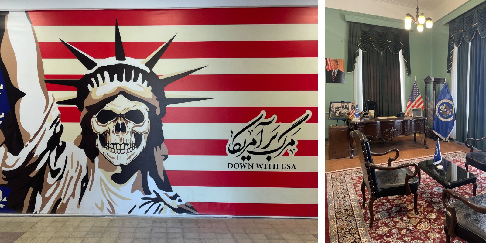 A mural and room at the former U.S. embassy in Tehran on May 25.