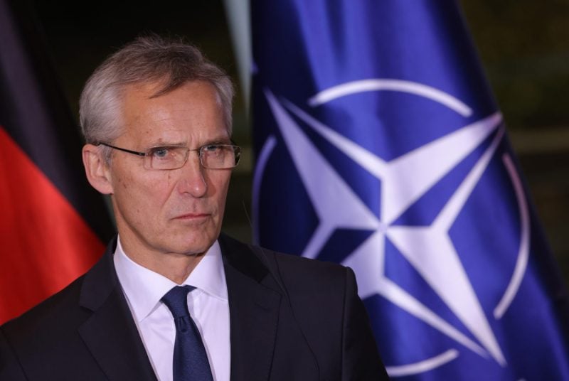 NATO Secretary-General Jens Stoltenberg addresses media in Berlin on Dec. 1, 2022.