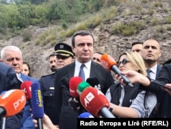 Kosovar Prime Minister Albin Kurti attends a dedication ceremony in northern Kosovo on September 24 for a road named after slain police Sergeant Afrim Bunjaku.