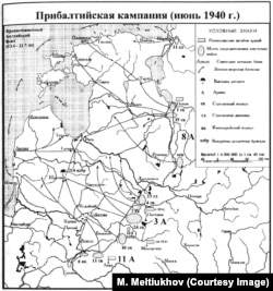 Мапа савецкага захопу краін Балтыі