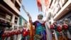 A "Comparsa of Muslims" takes part in the "Moorish entrance" parade during the Moors and Christians festival in Elda, in the south of the province of Alicante, Spain, June 16, 2024. 