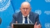 In this photo provided by the United Nations, Ambassador Vassily Nebenzia, permanent representative of the Russian Federation, and president of the Security Council for the month of July, briefs reporters at the U.N., July 1, 2024.