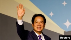 台灣民進黨當選總統賴清德2024年1月13日選舉勝利後舉行記者會。