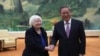 US Treasury Secretary Janet Yellen (L) shakes hands with Chinese Premier Li Qiang at the Great Hall of the People in Beijing on April 7, 2024.