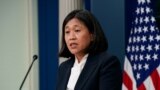 U.S. Trade Representative Katherine Tai speaks during a press briefing in Washington