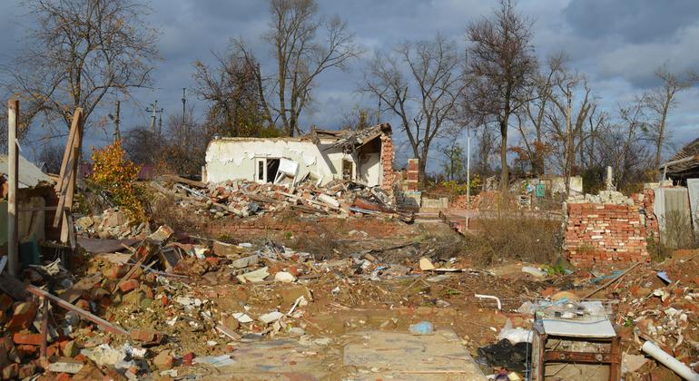 Buildings in Chernihiv Oblast, Ukraine, remain derelict more than a year after the full-scale invasion of Ukraine.