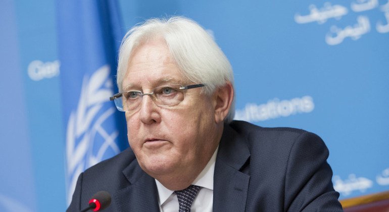 El enviado especial de la ONU para Yemen, Martin Griffiths, informa a la prensa sobre las Consultas en Ginebra sobre el país árabe.  Palais des Nations. 5 de septiembre de 2018.