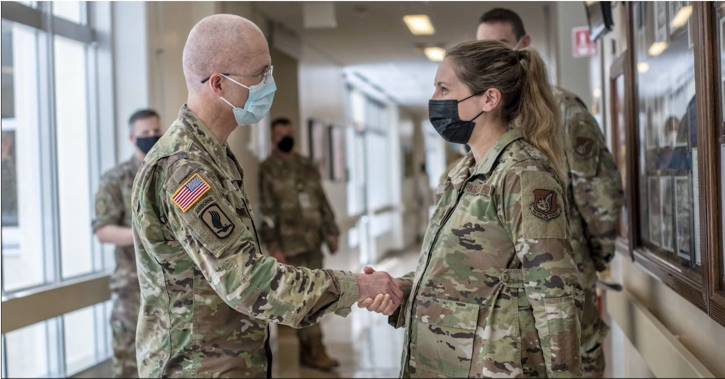 Military personnel shaking hands 