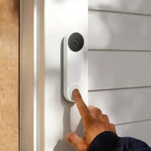 Google Nest Doorbell camera affixed to an outdoor doorway