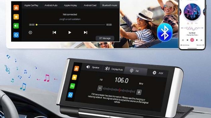 car display with radio on screen