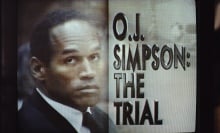 OJ Simpson on trial on a TV screen.