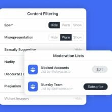 Screenshots of Bluesky's moderation tools.