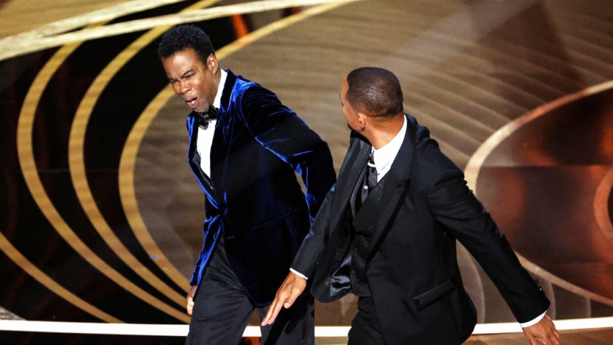 Chris Rock and Will Smith onstage during the show at the 94th Academy Awards at the Dolby Theatre at Ovation Hollywood on Sunday, March 27, 2022. 
